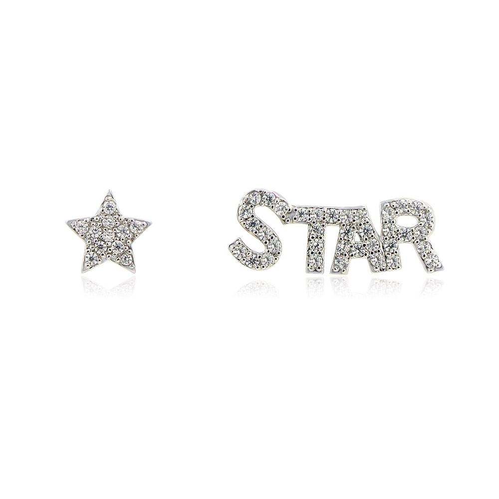Solitaire Stud And Script "Star" Posts with CZ Stones